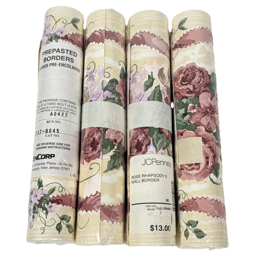 VTG JC Penney Rose Rhapsody II Wallpaper Border x4 Floral Cottagecore Sealed